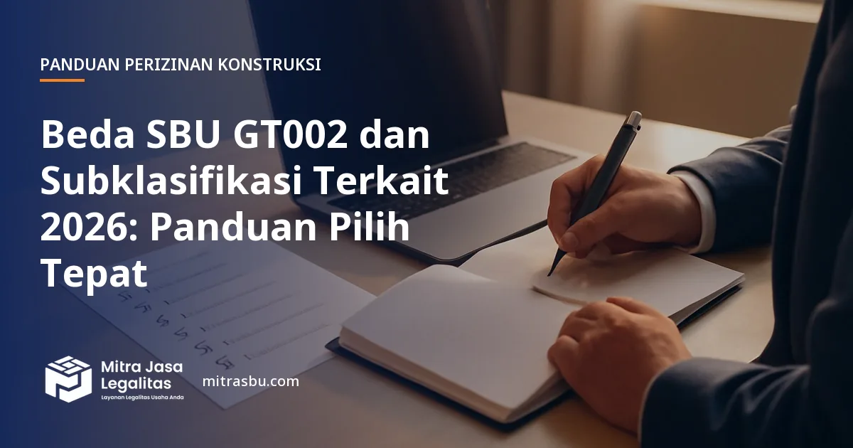 Ilustrasi artikel Beda SBU GT002 dan Subklasifikasi Terkait 2026: Panduan Pilih Tepat — Mitra Jasa Legalitas