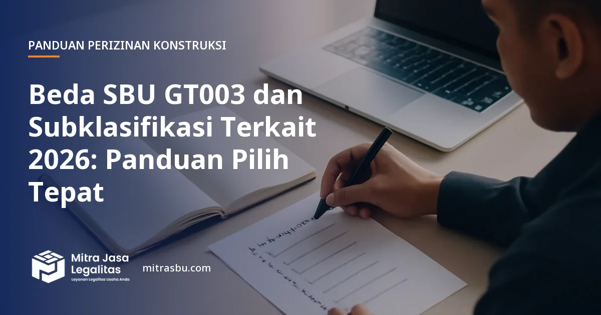 Ilustrasi artikel Beda SBU GT003 dan Subklasifikasi Terkait 2026: Panduan Pilih Tepat — Mitra Jasa Legalitas