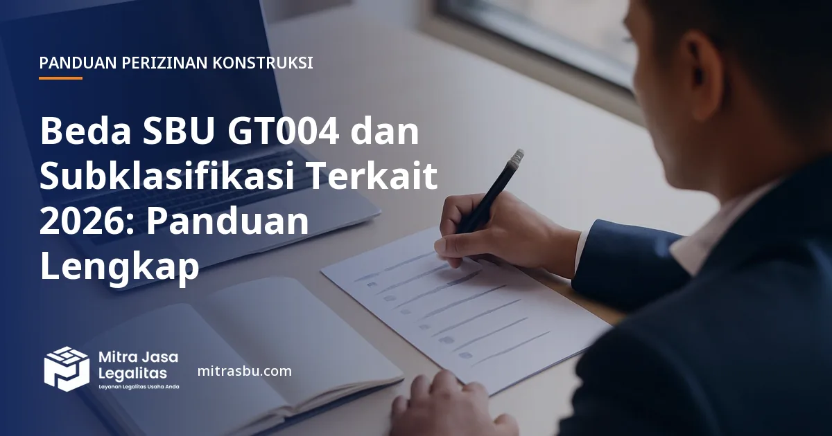 Ilustrasi artikel Beda SBU GT004 dan Subklasifikasi Terkait 2026: Panduan Lengkap — Mitra Jasa Legalitas