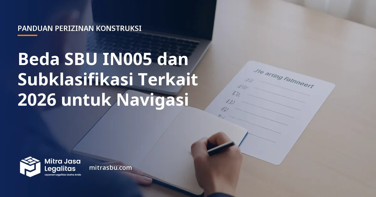 Ilustrasi artikel Beda SBU IN005 dan Subklasifikasi Terkait 2026 untuk Navigasi — Mitra Jasa Legalitas