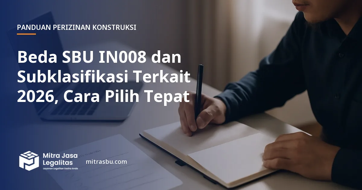 Ilustrasi artikel Beda SBU IN008 dan Subklasifikasi Terkait 2026, Cara Pilih Tepat — Mitra Jasa Legalitas