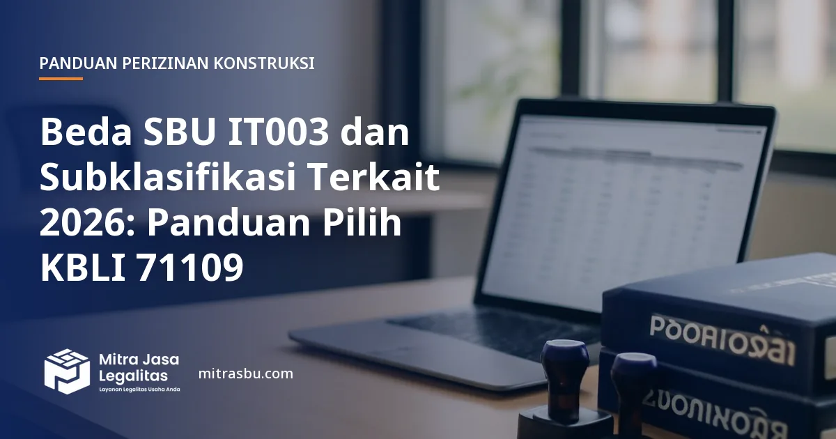 Ilustrasi artikel Beda SBU IT003 dan Subklasifikasi Terkait 2026: Panduan Pilih KBLI 71109 — Mitra Jasa Legalitas