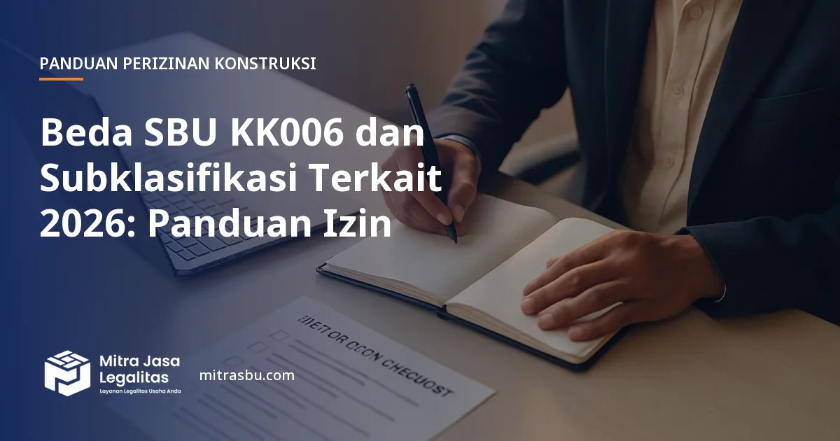 Ilustrasi artikel Beda SBU KK006 dan Subklasifikasi Terkait 2026: Panduan Izin — Mitra Jasa Legalitas
