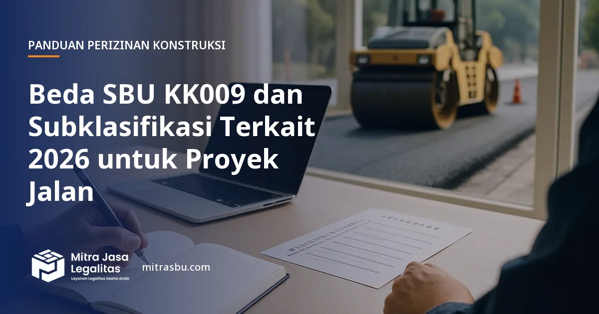 Ilustrasi artikel Beda SBU KK009 dan Subklasifikasi Terkait 2026 untuk Proyek Jalan — Mitra Jasa Legalitas
