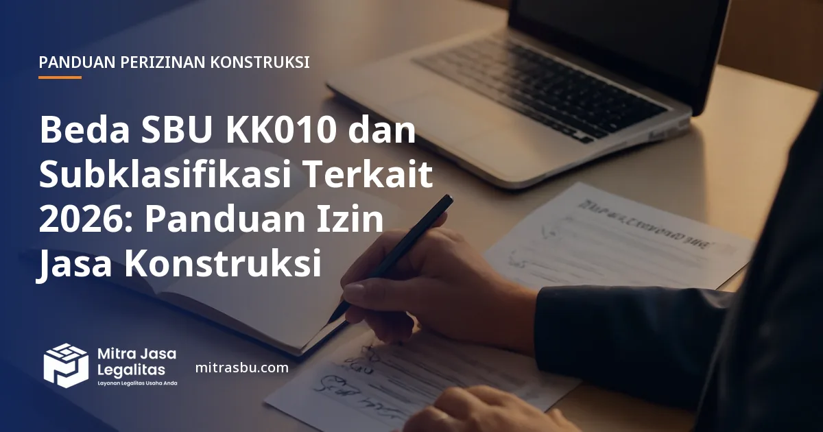 Ilustrasi artikel Beda SBU KK010 dan Subklasifikasi Terkait 2026: Panduan Izin Jasa Konstruksi — Mitra Jasa Legalitas