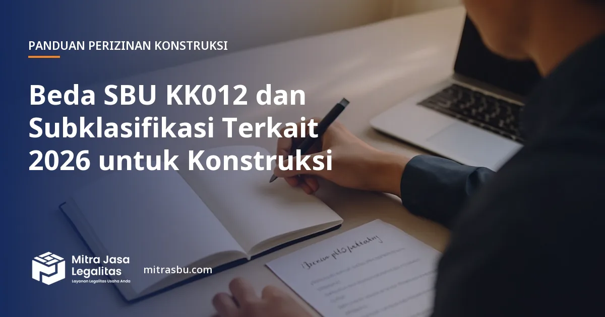 Ilustrasi artikel Beda SBU KK012 dan Subklasifikasi Terkait 2026 untuk Konstruksi — Mitra Jasa Legalitas