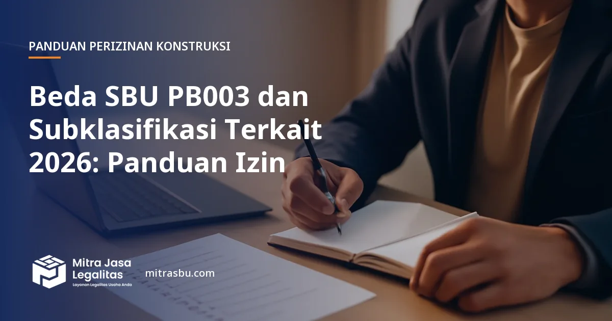 Ilustrasi artikel Beda SBU PB003 dan Subklasifikasi Terkait 2026: Panduan Izin — Mitra Jasa Legalitas