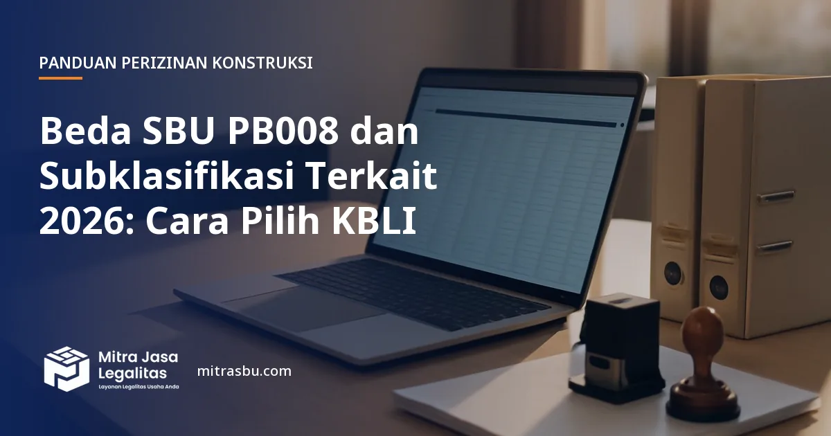 Ilustrasi artikel Beda SBU PB008 dan Subklasifikasi Terkait 2026: Cara Pilih KBLI — Mitra Jasa Legalitas