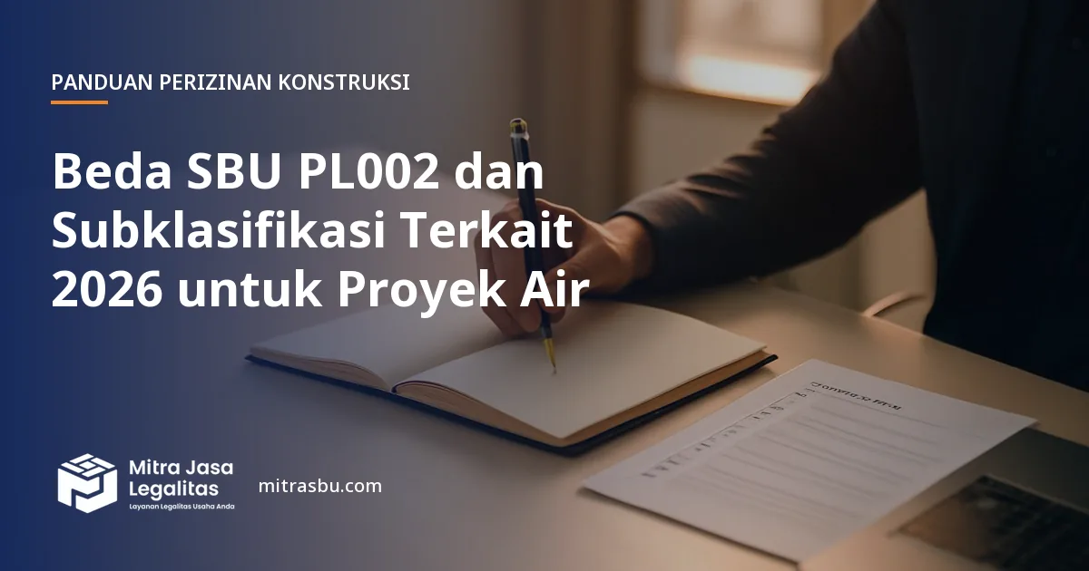 Ilustrasi artikel Beda SBU PL002 dan Subklasifikasi Terkait 2026 untuk Proyek Air — Mitra Jasa Legalitas