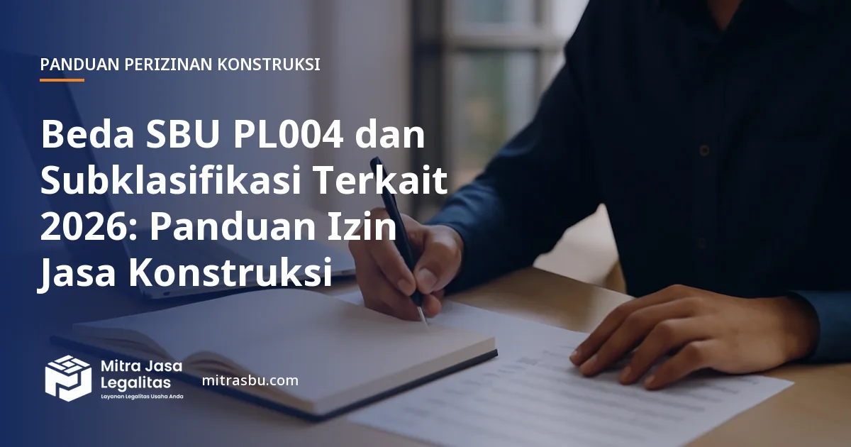 Ilustrasi artikel Beda SBU PL004 dan Subklasifikasi Terkait 2026: Panduan Izin Jasa Konstruksi — Mitra Jasa Legalitas