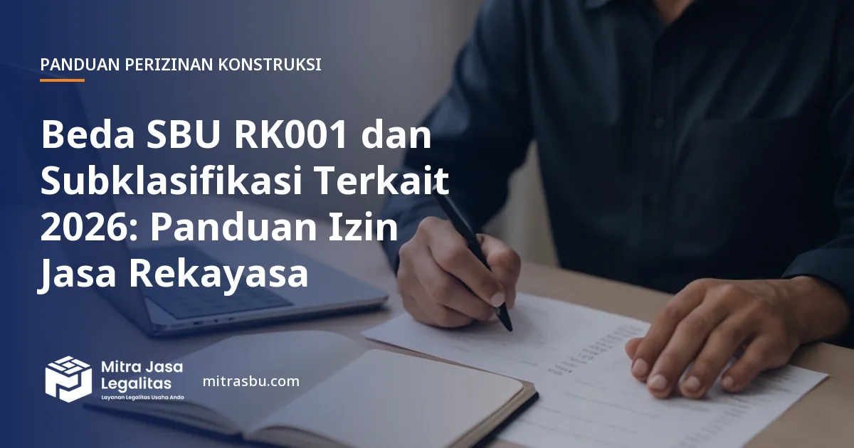 Ilustrasi artikel Beda SBU RK001 dan Subklasifikasi Terkait 2026: Panduan Izin Jasa Rekayasa — Mitra Jasa Legalitas