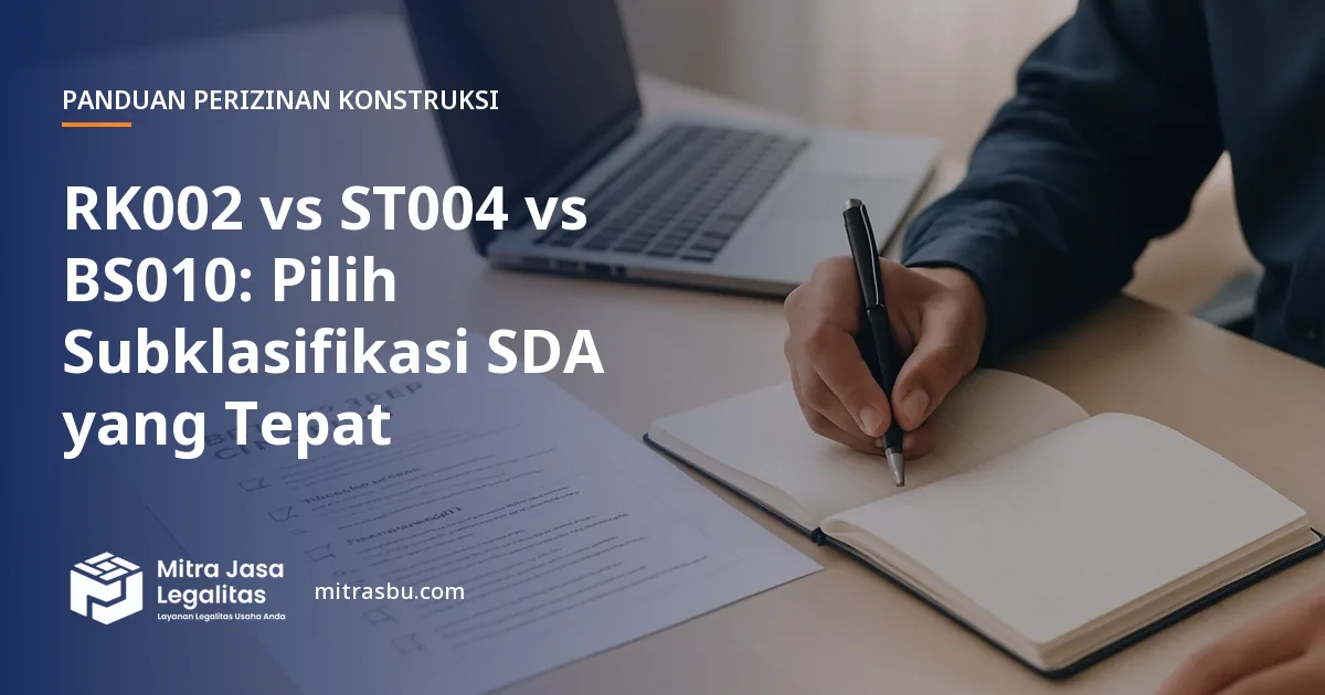 Ilustrasi artikel RK002 vs ST004 vs BS010: Pilih Subklasifikasi SDA yang Tepat — Mitra Jasa Legalitas