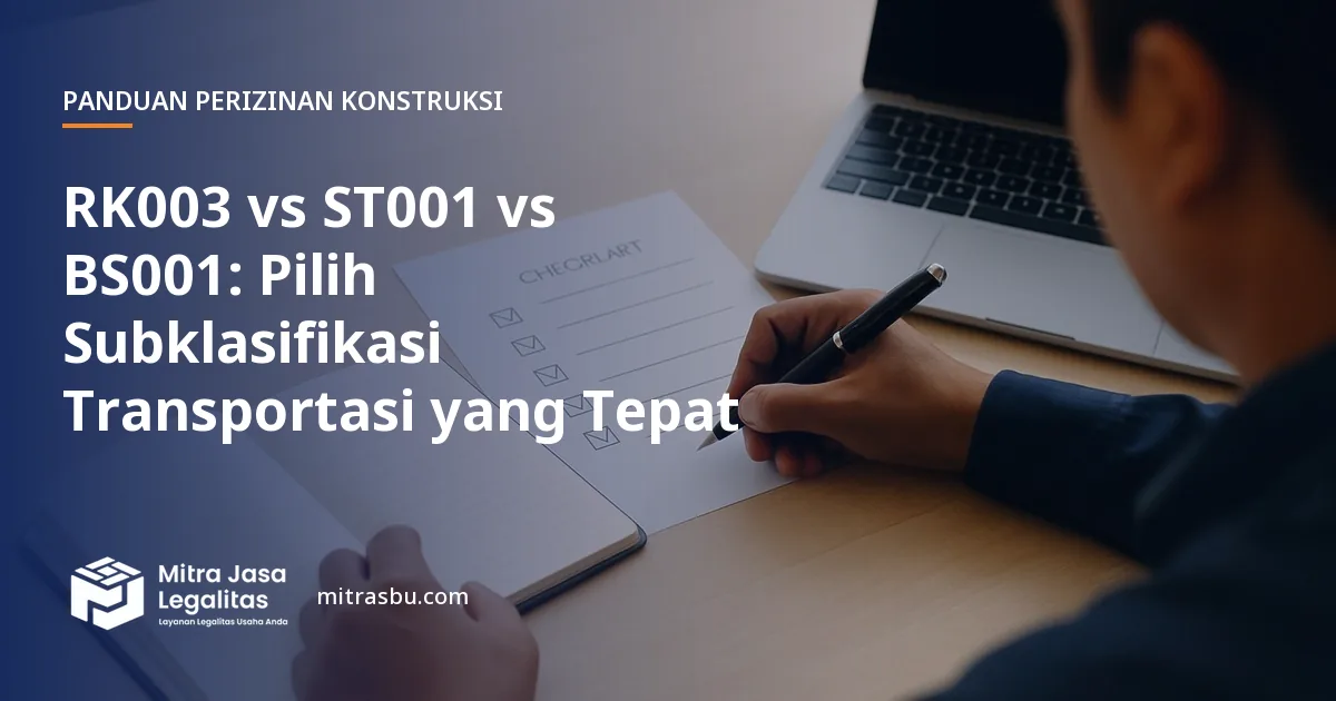 Ilustrasi artikel RK003 vs ST001 vs BS001: Pilih Subklasifikasi Transportasi yang Tepat — Mitra Jasa Legalitas