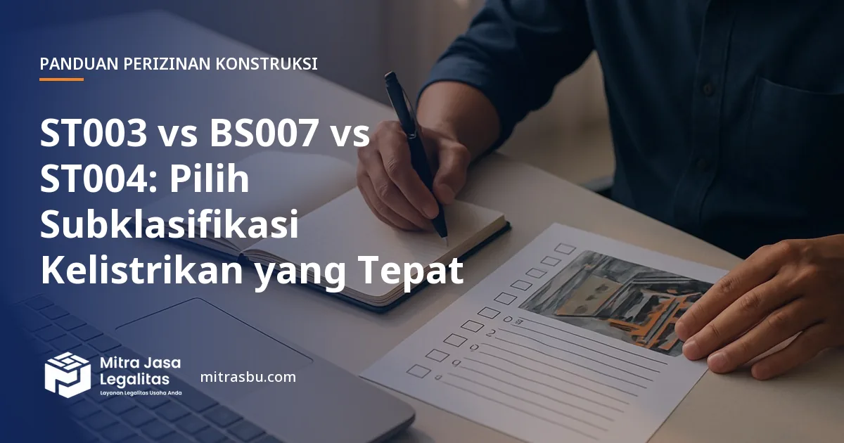 Ilustrasi artikel ST003 vs BS007 vs ST004: Pilih Subklasifikasi Kelistrikan yang Tepat — Mitra Jasa Legalitas