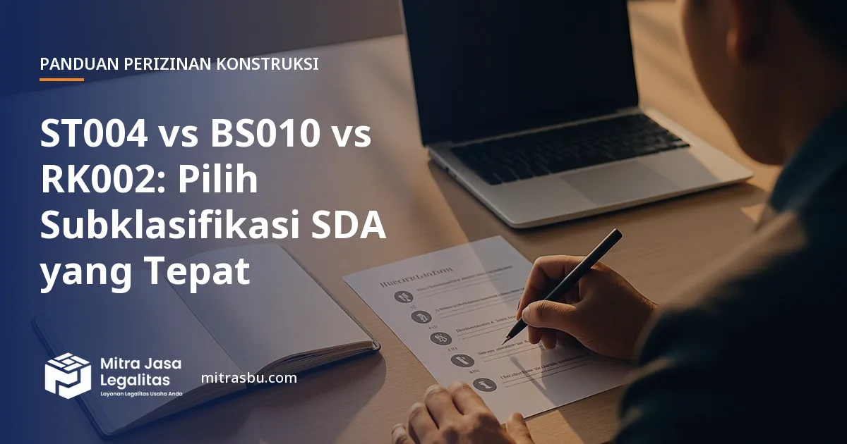 Ilustrasi artikel ST004 vs BS010 vs RK002: Pilih Subklasifikasi SDA yang Tepat — Mitra Jasa Legalitas