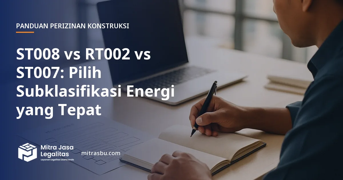 Ilustrasi artikel ST008 vs RT002 vs ST007: Pilih Subklasifikasi Energi yang Tepat — Mitra Jasa Legalitas