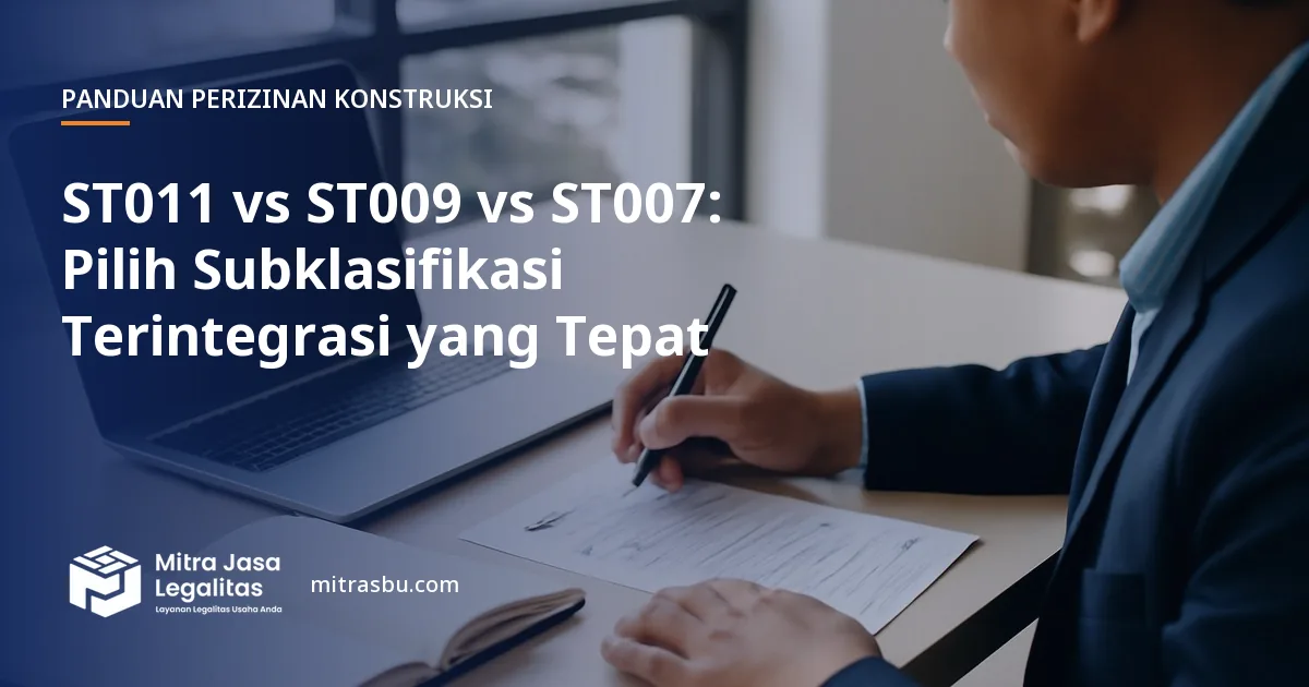 Ilustrasi artikel ST011 vs ST009 vs ST007: Pilih Subklasifikasi Terintegrasi yang Tepat — Mitra Jasa Legalitas