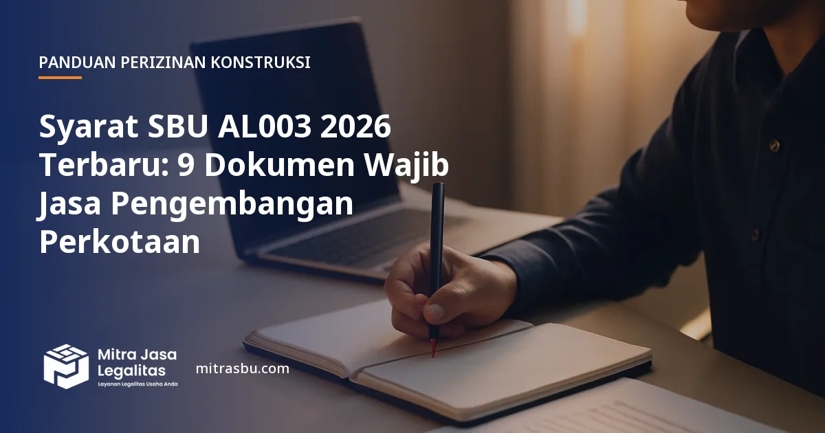 Ilustrasi artikel Syarat SBU AL003 2026 Terbaru: 9 Dokumen Wajib Jasa Pengembangan Perkotaan — Mitra Jasa Legalitas