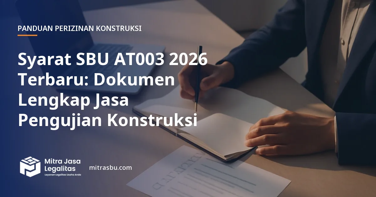 Ilustrasi artikel Syarat SBU AT003 2026 Terbaru: Dokumen Lengkap Jasa Pengujian Konstruksi — Mitra Jasa Legalitas