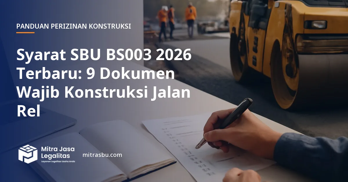 Ilustrasi artikel Syarat SBU BS003 2026 Terbaru: 9 Dokumen Wajib Konstruksi Jalan Rel — Mitra Jasa Legalitas
