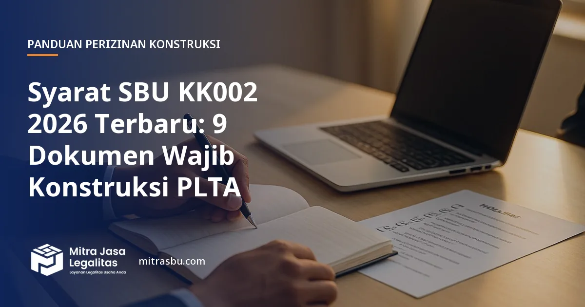 Ilustrasi artikel Syarat SBU KK002 2026 Terbaru: 9 Dokumen Wajib Konstruksi PLTA — Mitra Jasa Legalitas
