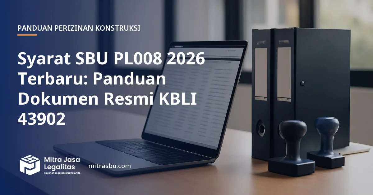 Ilustrasi artikel Syarat SBU PL008 2026 Terbaru: Panduan Dokumen Resmi KBLI 43902 — Mitra Jasa Legalitas