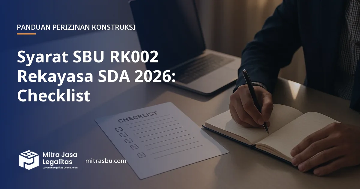 Ilustrasi artikel Syarat SBU RK002 Rekayasa SDA 2026: Checklist — Mitra Jasa Legalitas
