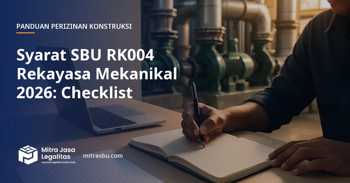 Ilustrasi artikel Syarat SBU RK004 Rekayasa Mekanikal 2026: Checklist — Mitra Jasa Legalitas