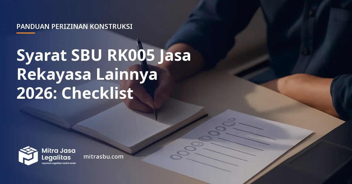 Ilustrasi artikel Syarat SBU RK005 Jasa Rekayasa Lainnya 2026: Checklist — Mitra Jasa Legalitas