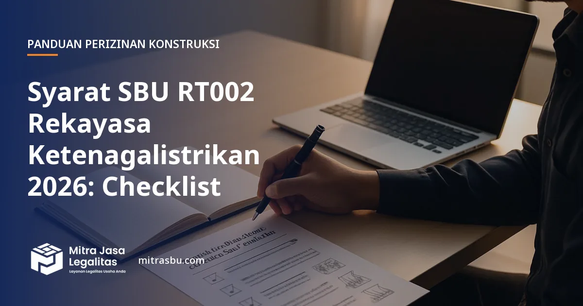 Ilustrasi artikel Syarat SBU RT002 Rekayasa Ketenagalistrikan 2026: Checklist — Mitra Jasa Legalitas