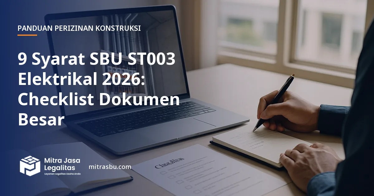 Ilustrasi artikel 9 Syarat SBU ST003 Elektrikal 2026: Checklist Dokumen Besar — Mitra Jasa Legalitas